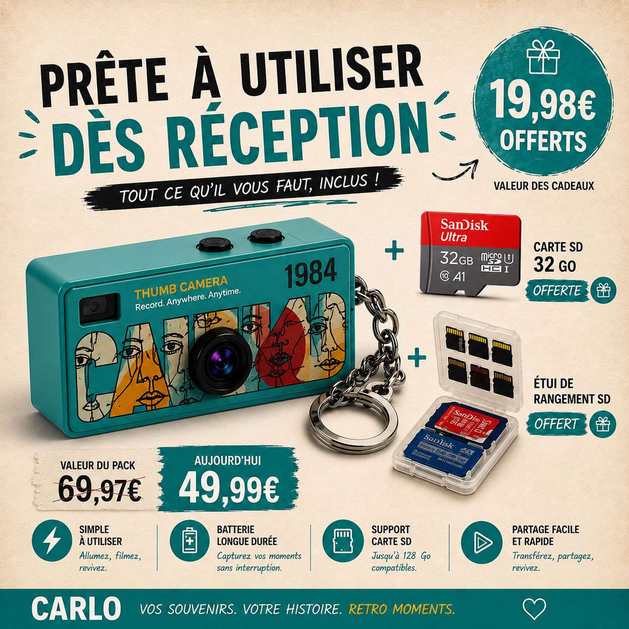 Camera + Carte SD et Etui Offert 🤩